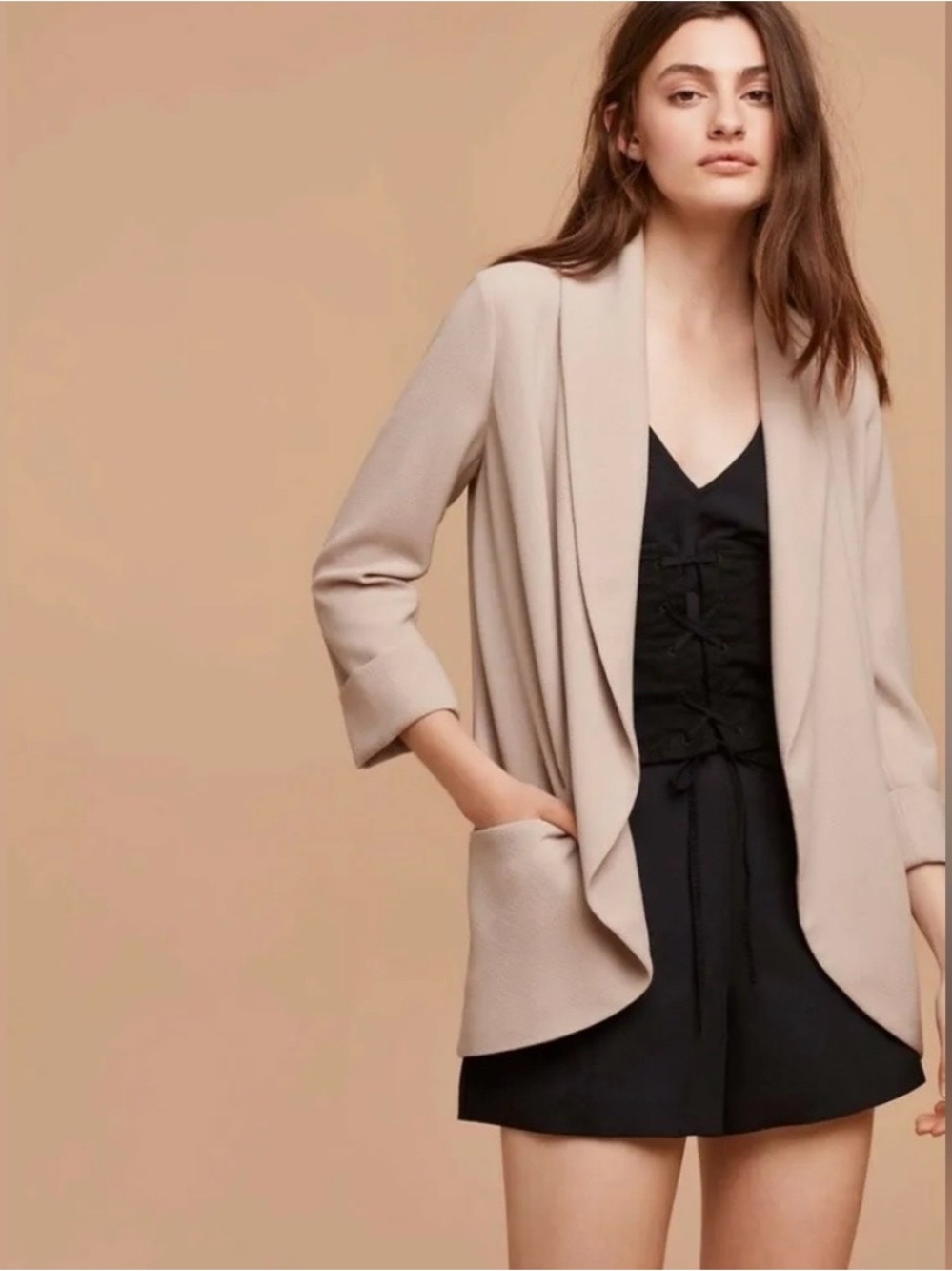Wilfred Chevalier Light Beige Draped Open-Front Blazer